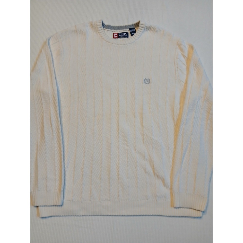 Chaps Mens White Cotton Textured Knit Crewneck Sweater Size Large WPL-125